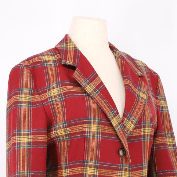 GAP VINTAGE 90s Women's Wool Red Plaid 3 Button Blazer Size 10 - Picture 3 of 6
